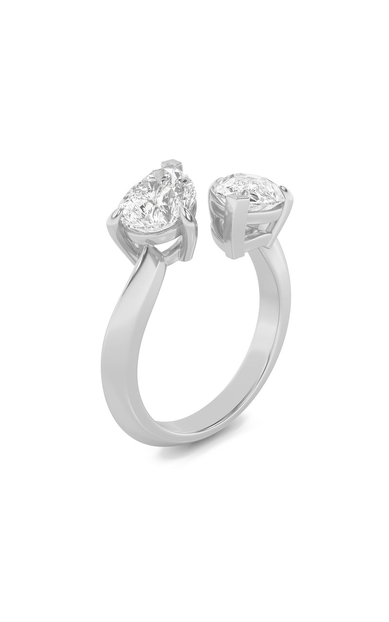 3CTW Pear Shaped Lab Grown Diamond (G/VS) Toi et Moi Engagement Ring in 14K Gold