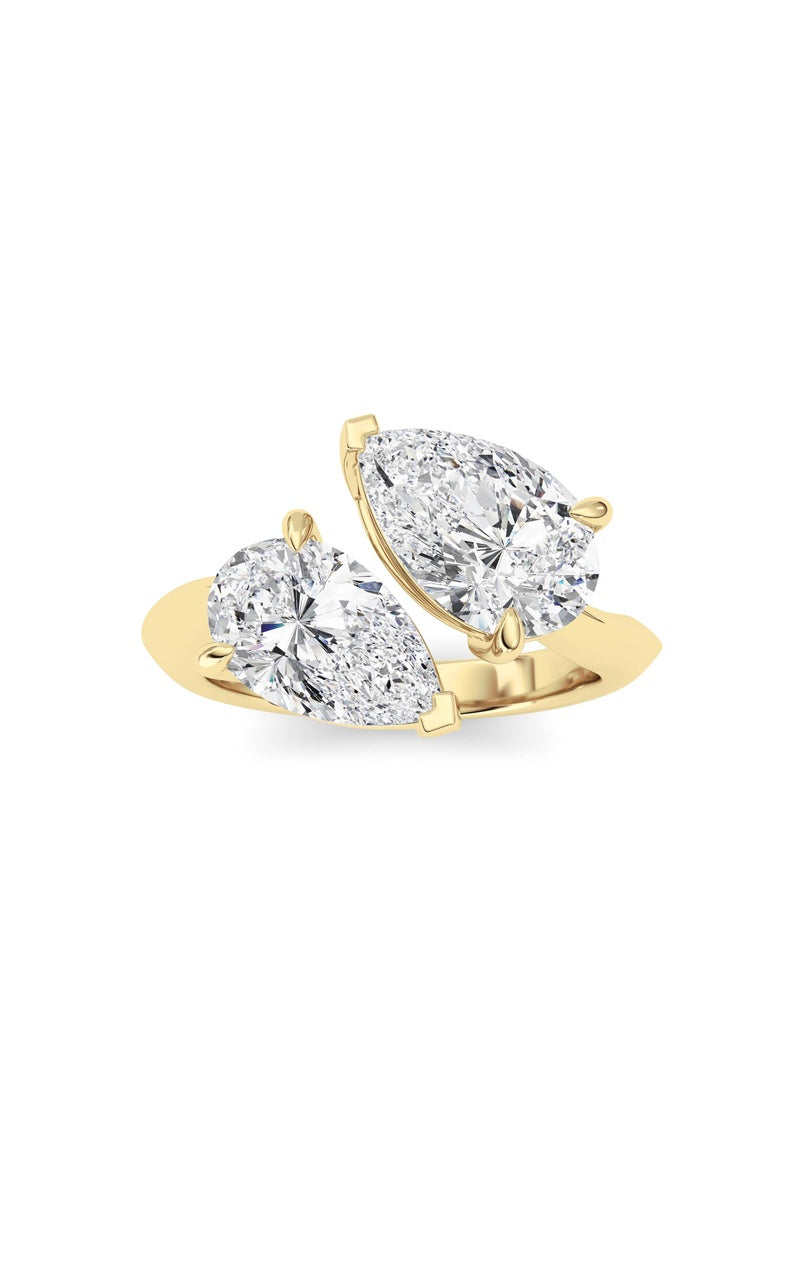 3CTW Pear Shaped Lab Grown Diamond (G/VS) Toi et Moi Engagement Ring in 14K Gold