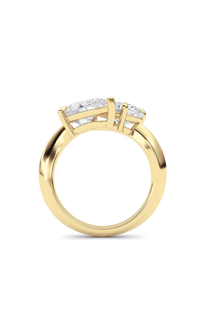 3CTW Pear Shaped Lab Grown Diamond (G/VS) Toi et Moi Engagement Ring in 14K Gold