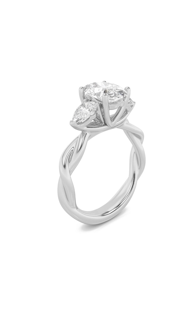 2CTW Oval Shaped Lab Grown Diamond (F/VS) Three Stone Twisted Band Engagement Ring in 14K Gold