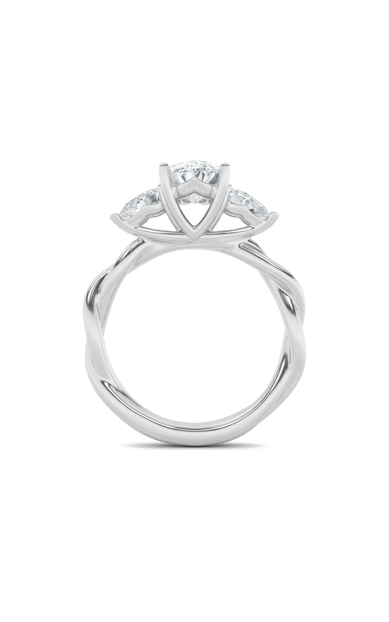 2CTW Oval Shaped Lab Grown Diamond (F/VS) Three Stone Twisted Band Engagement Ring in 14K Gold