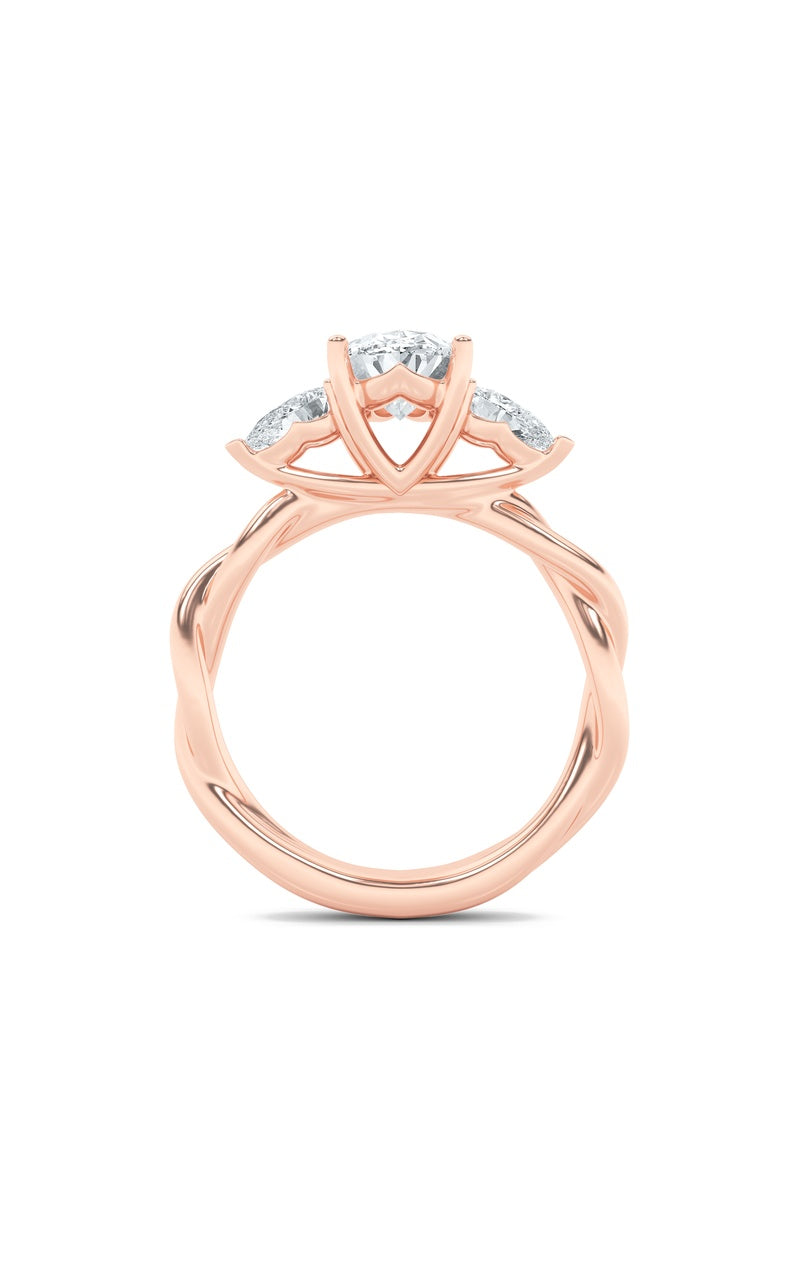2CTW Oval Shaped Lab Grown Diamond (F/VS) Three Stone Twisted Band Engagement Ring in 14K Gold