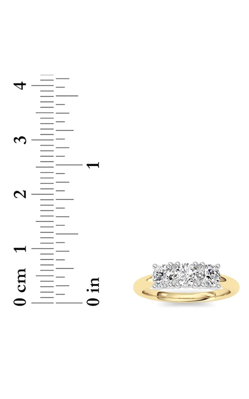 0.75CTW Round Shaped Lab Grown Diamond (F/VS) Three Stone Band Ring in 14K Gold