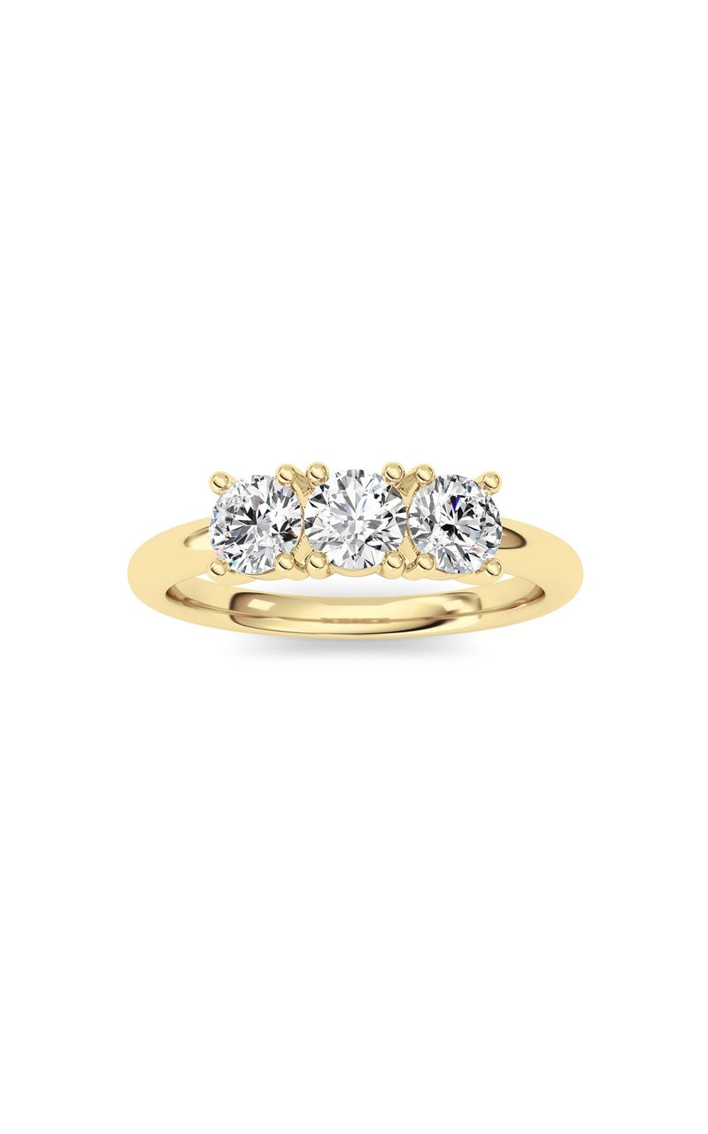 0.75CTW Round Shaped Lab Grown Diamond (F/VS) Three Stone Band Ring in 14K Gold