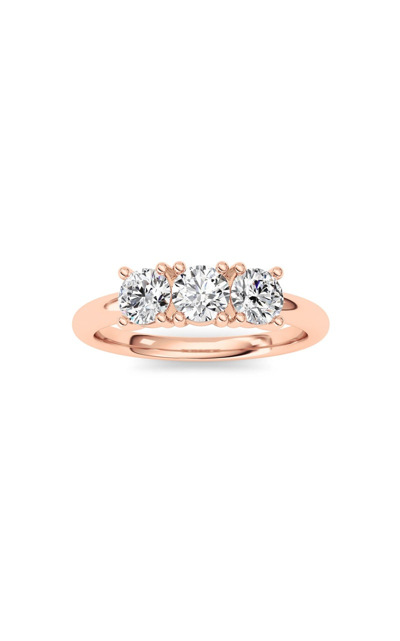 0.75CTW Round Shaped Lab Grown Diamond (F/VS) Three Stone Band Ring in 14K Gold