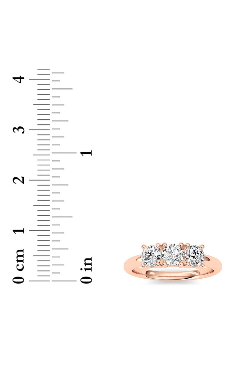 0.75CTW Round Shaped Lab Grown Diamond (F/VS) Three Stone Band Ring in 14K Gold
