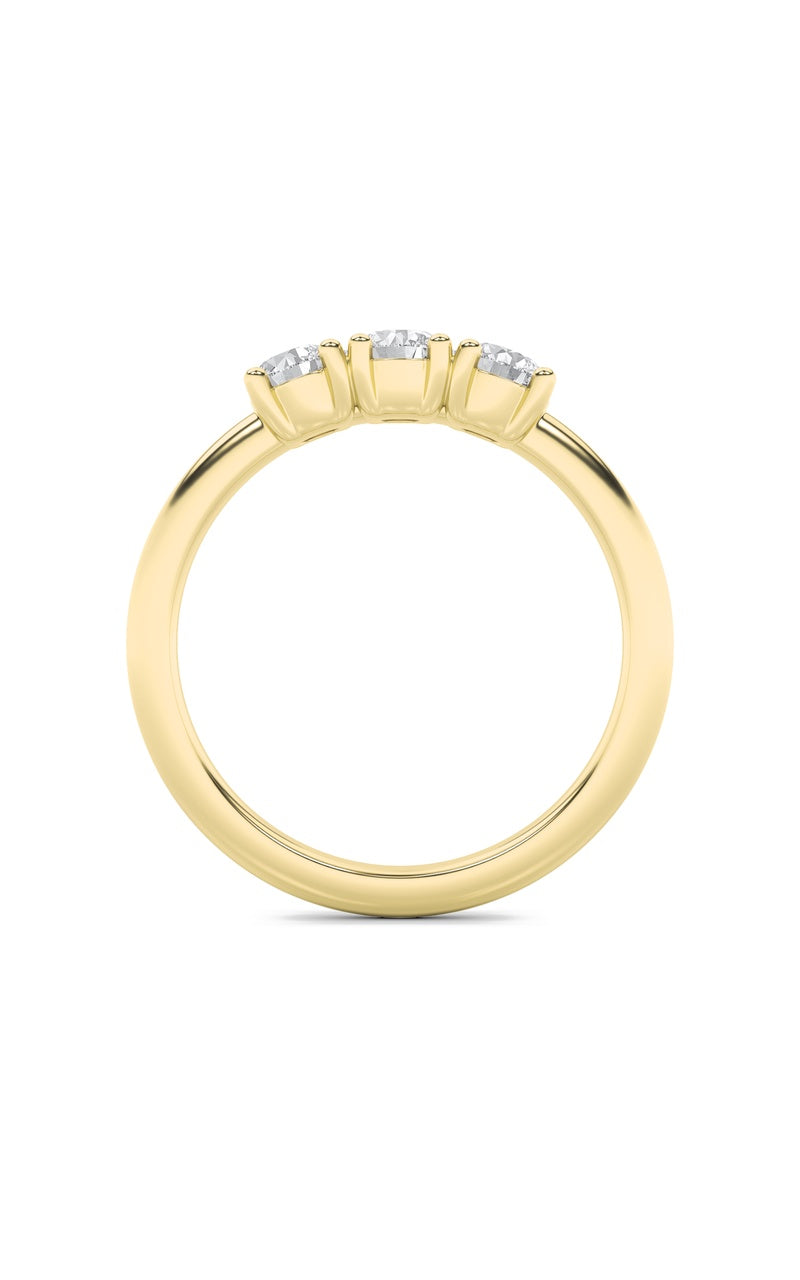 Vs) three stone band ring in 14k gold