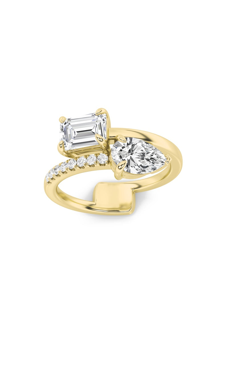1.5CTW Pear Shaped Lab Grown Diamond (F/VS) Toi et Moi Fashion Ring in 14K Gold