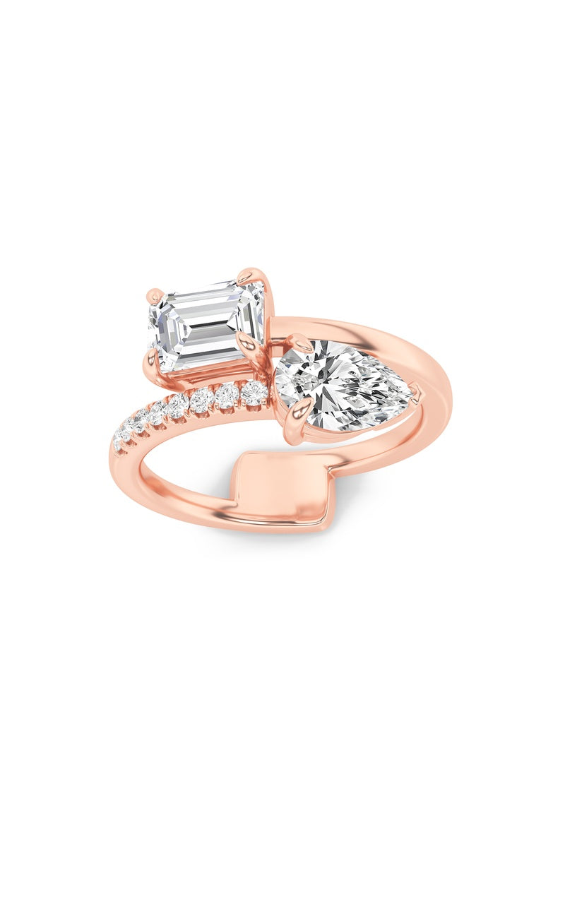 1.5CTW Pear Shaped Lab Grown Diamond (F/VS) Toi et Moi Fashion Ring in 14K Gold