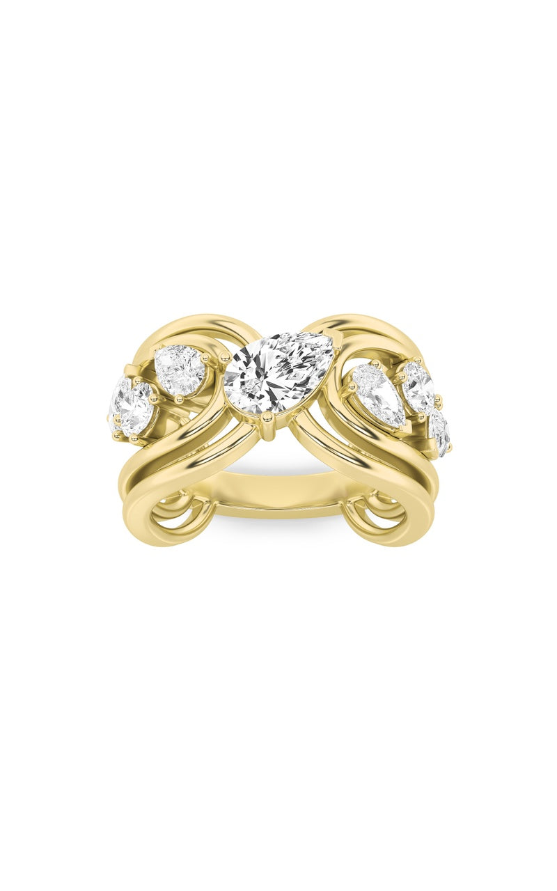 2CTW Pear Shaped Lab Grown Diamond (F/VS) Seven Stone Fashion Ring in 14K Gold