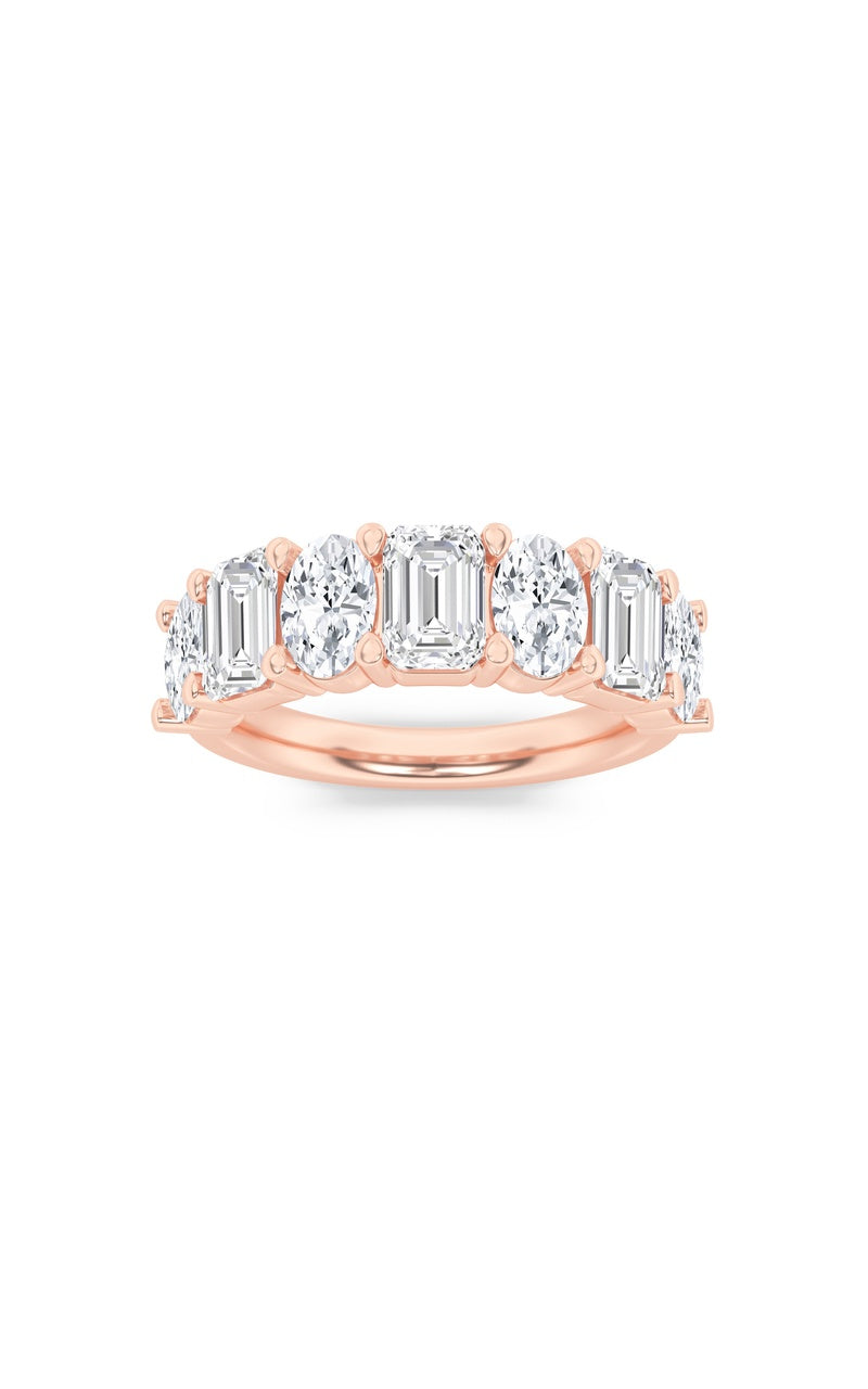 3CTW Emerald Shaped Lab Grown Diamond (F/VS) Seven Stone Band Ring in 14K Gold