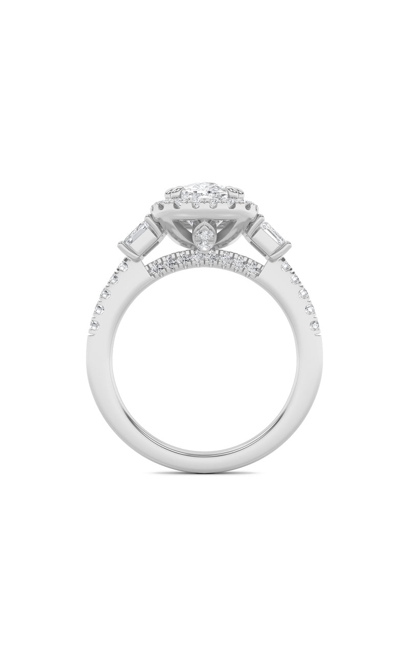 3CTW Elongated Cushion Shaped Lab Grown Diamond (F/VS) Accented Three Stone Ring in 14K Gold