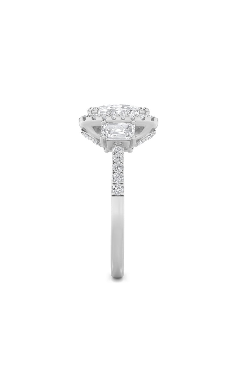 3CTW Elongated Cushion Shaped Lab Grown Diamond (F/VS) Accented Three Stone Ring in 14K Gold