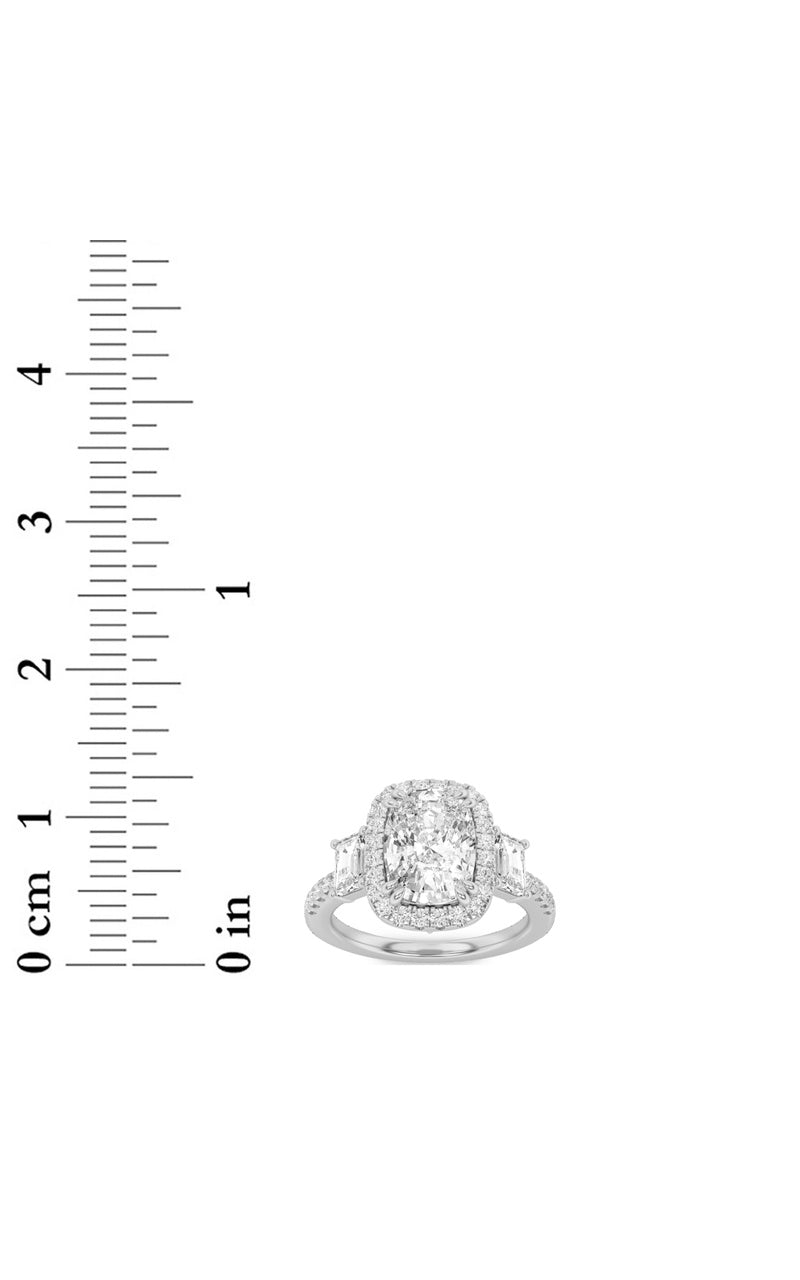 3CTW Elongated Cushion Shaped Lab Grown Diamond (F/VS) Accented Three Stone Ring in 14K Gold
