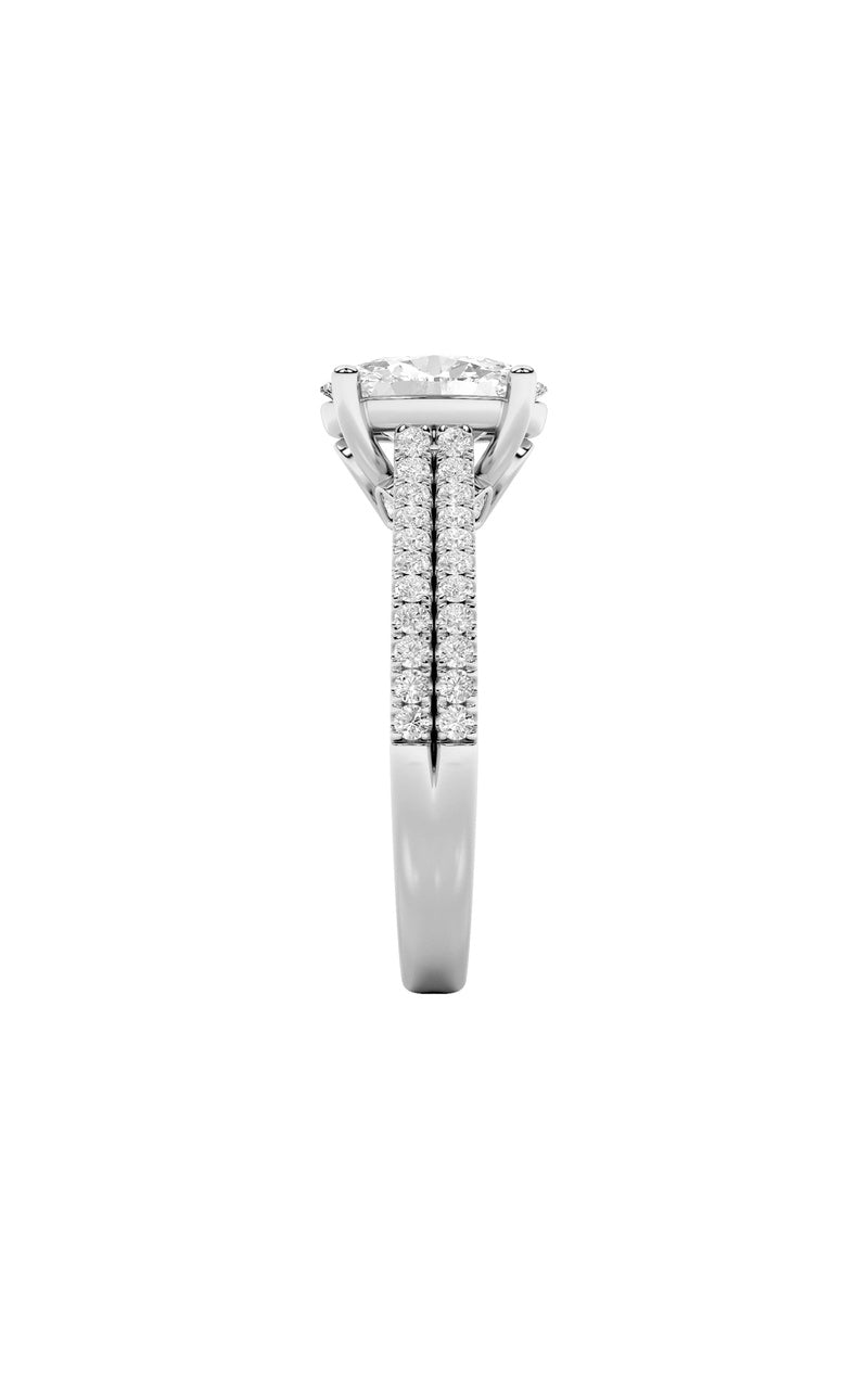 2CTW Oval Shaped Lab Grown Diamond (F/VS) Two Row Fancy Accented Engagement Ring in 14K Gold