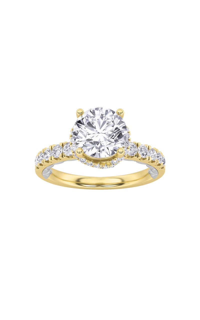 2CTW Round Shaped Lab Grown Diamond (F/VS) Two Tone Accented Fancy Engagement Ring in 14K Gold