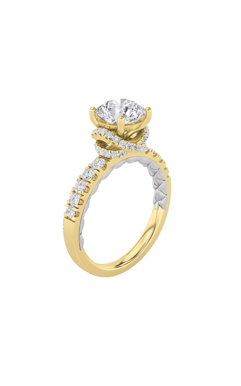 2CTW Round Shaped Lab Grown Diamond (F/VS) Two Tone Accented Fancy Engagement Ring in 14K Gold