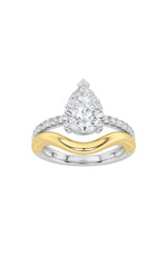 Load image into Gallery viewer, 2CTW Pear Shaped Lab Grown Diamond (F/VS) Two Tone Wave Inspired Engagement Ring in 14K Gold
