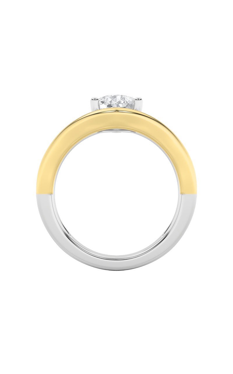 2CTW Pear Shaped Lab Grown Diamond (F/VS) Two Tone Wave Inspired Engagement Ring in 14K Gold