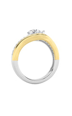 Load image into Gallery viewer, 2CTW Pear Shaped Lab Grown Diamond (F/VS) Two Tone Wave Inspired Engagement Ring in 14K Gold
