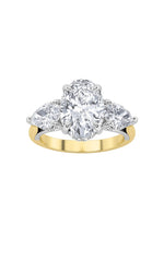 Load image into Gallery viewer, 4CTW Oval Shaped Lab Grown Diamond (F/VS) Accented Three Stone Ring in 14K Gold
