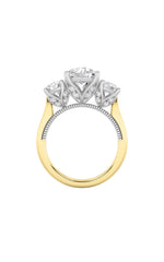 Load image into Gallery viewer, 4CTW Round Shaped Lab Grown Diamond (F/VS) Accented Three Stone Ring in 14K Gold

