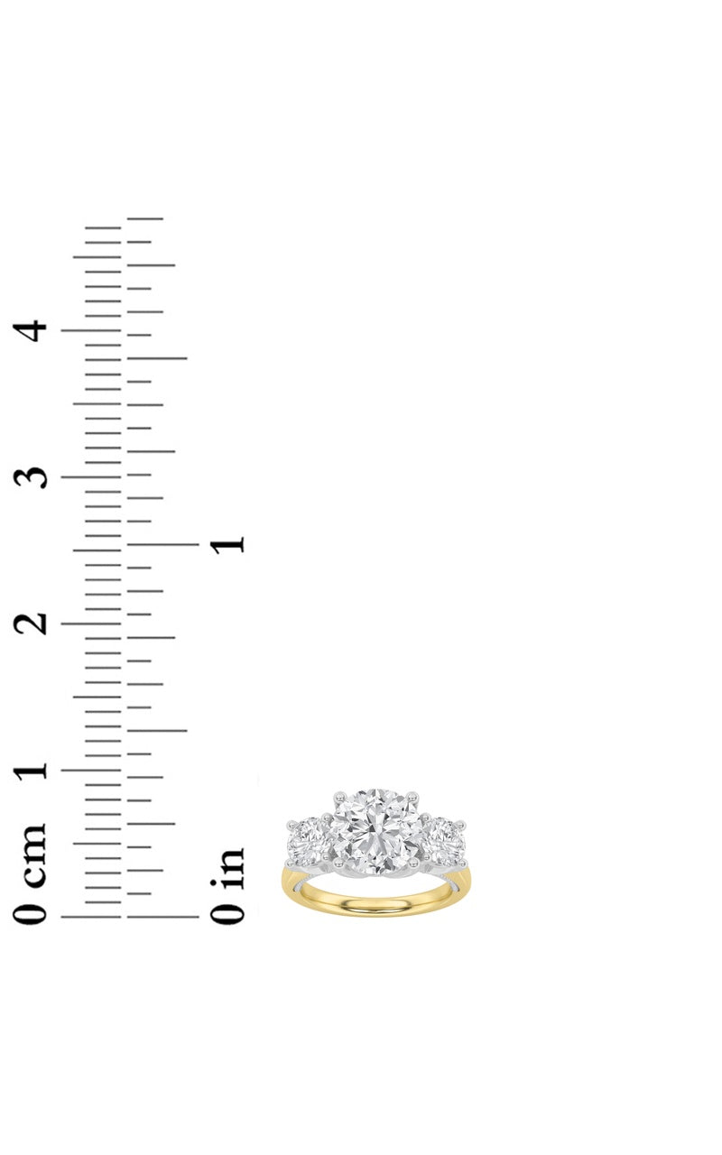 4CTW Round Shaped Lab Grown Diamond (F/VS) Accented Three Stone Ring in 14K Gold