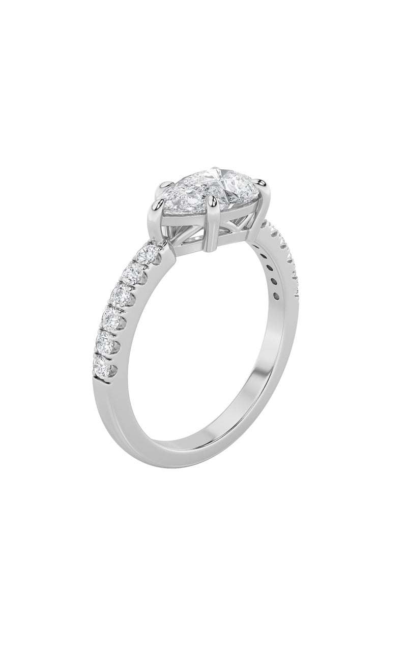 1.5CTW Pear Shaped Lab Grown Diamond (F/VS) East West Accented Ring in 14K Gold