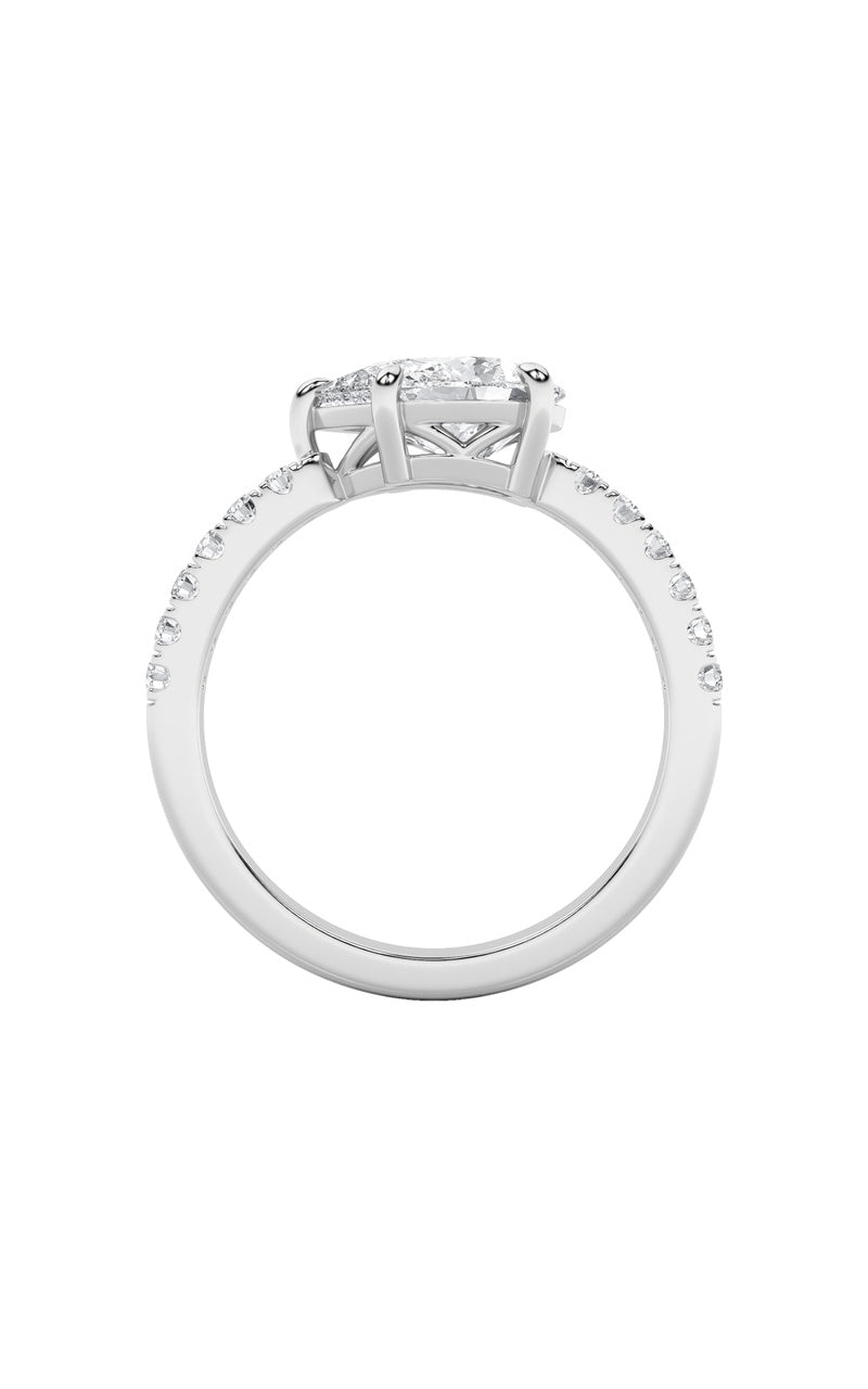 1.5CTW Pear Shaped Lab Grown Diamond (F/VS) East West Accented Ring in 14K Gold