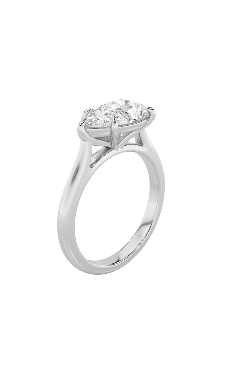 2CTW Pear Shaped Lab Grown Diamond (F/VS) East West Accented Ring in 14K Gold