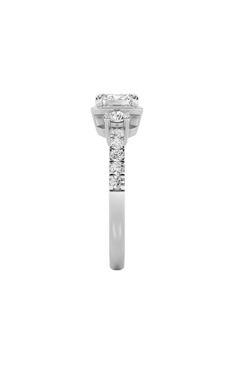 2CTW Emerald Shaped Lab Grown Diamond (F/VS) East West Accented Three Stone Ring in 14K Gold