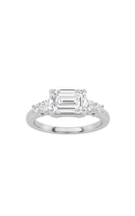Load image into Gallery viewer, 1.5CTW Emerald Shaped Lab Grown Diamond (F/VS) East West Accented Three Stone Ring in 14K Gold

