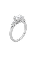 Load image into Gallery viewer, 1.5CTW Emerald Shaped Lab Grown Diamond (F/VS) East West Accented Three Stone Ring in 14K Gold
