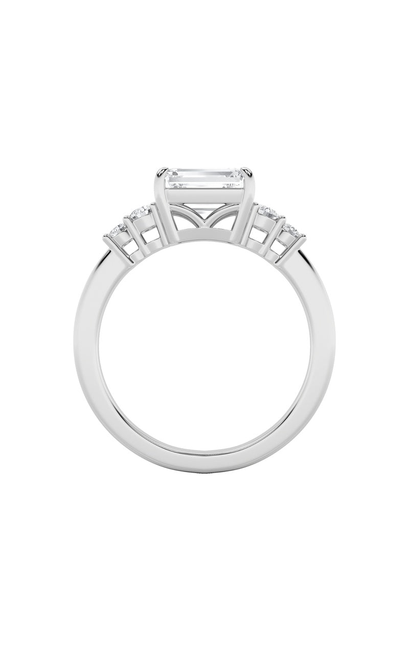 1.5CTW Emerald Shaped Lab Grown Diamond (F/VS) East West Accented Three Stone Ring in 14K Gold