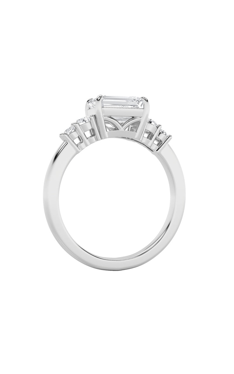 1.5CTW Emerald Shaped Lab Grown Diamond (F/VS) East West Accented Three Stone Ring in 14K Gold