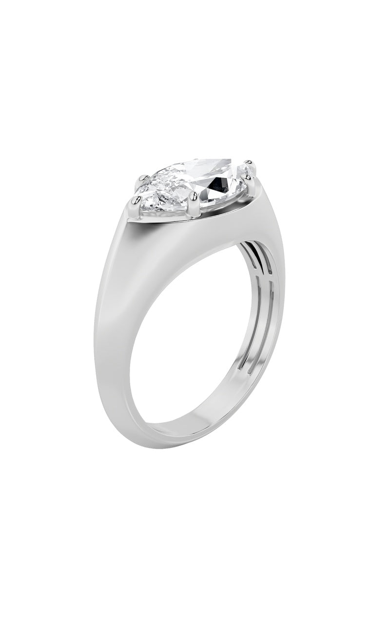 2CTW Marquise Shaped Lab Grown Diamond (F/VS) East West Solitaire Ring in 14K Gold