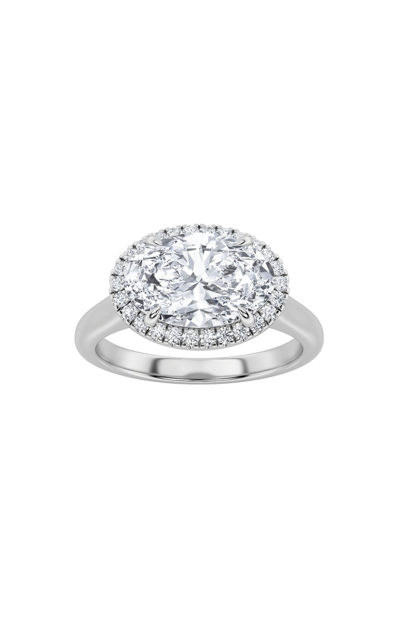 2CTW Oval Shaped Lab Grown Diamond (F/VS) East West Accented Solitaire Ring in 14K Gold