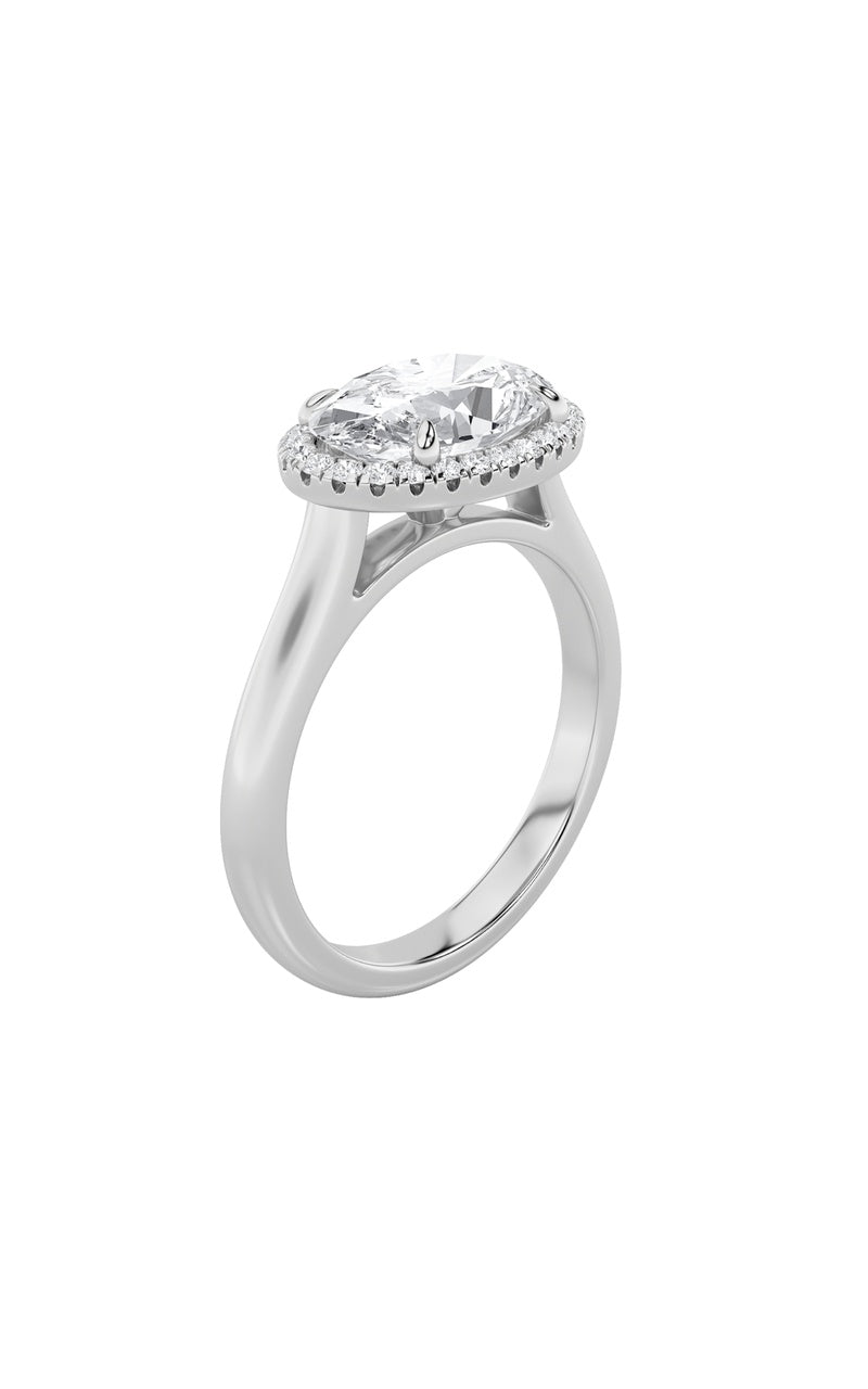 2CTW Oval Shaped Lab Grown Diamond (F/VS) East West Accented Solitaire Ring in 14K Gold