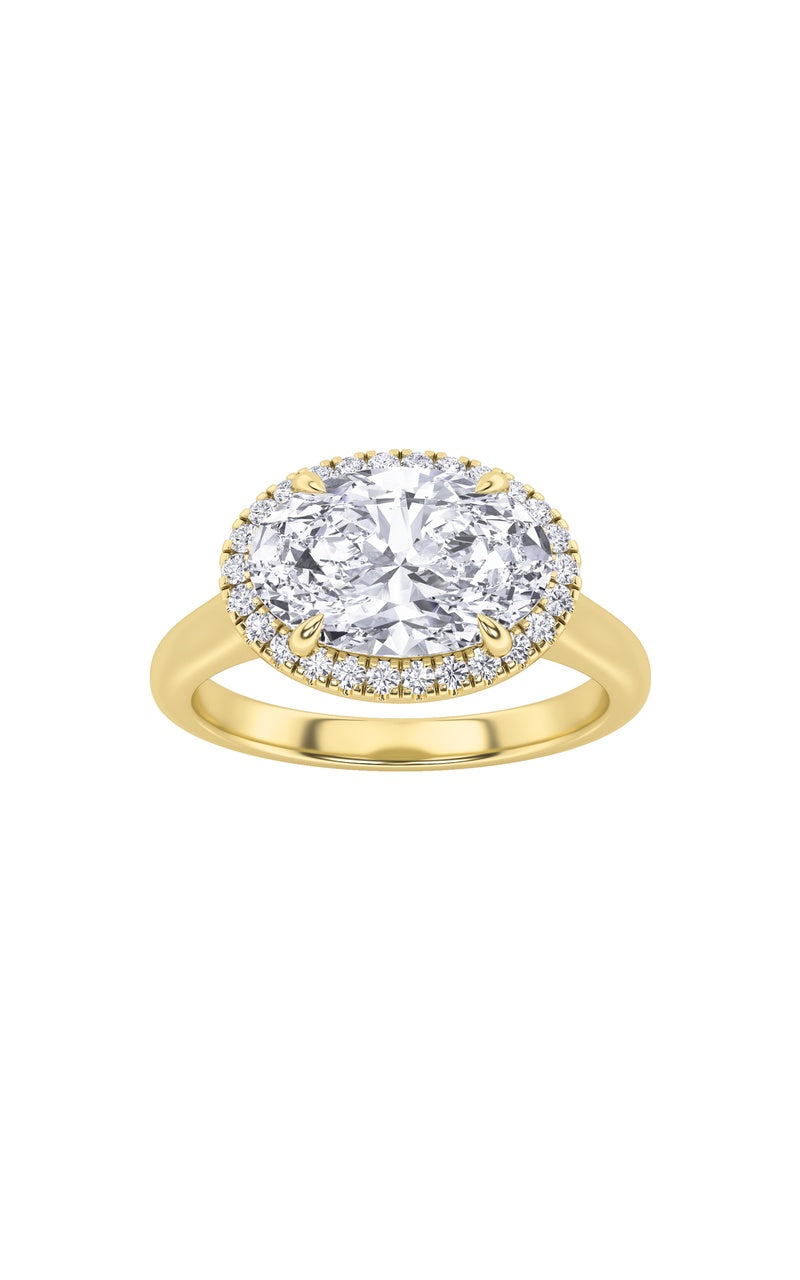 2CTW Oval Shaped Lab Grown Diamond (F/VS) East West Accented Solitaire Ring in 14K Gold