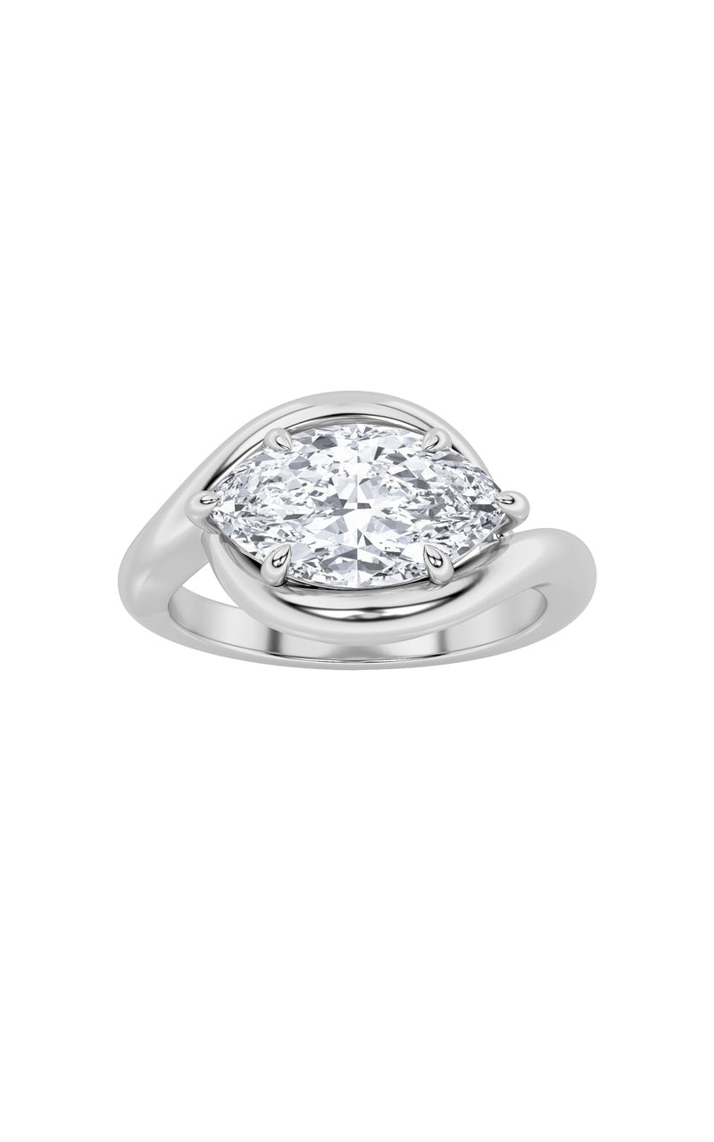2CTW Marquise Shaped Lab Grown Diamond (F/VS) East West Solitaire Ring in 14K Gold