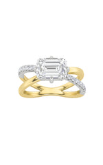 Load image into Gallery viewer, 2CTW Emerald Shaped Lab Grown Diamond (F/VS) East West Accented Solitaire Ring in 14K Gold
