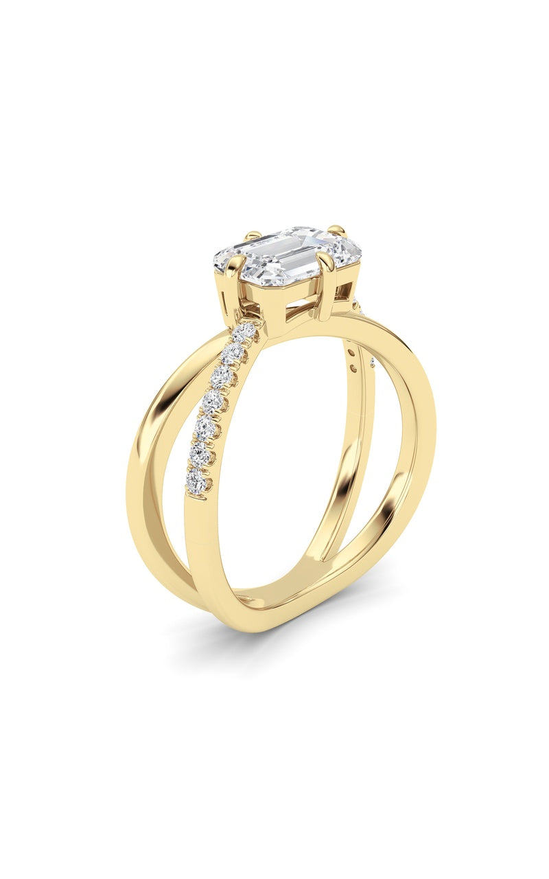 Vs) east west accented solitaire ring in 14k gold