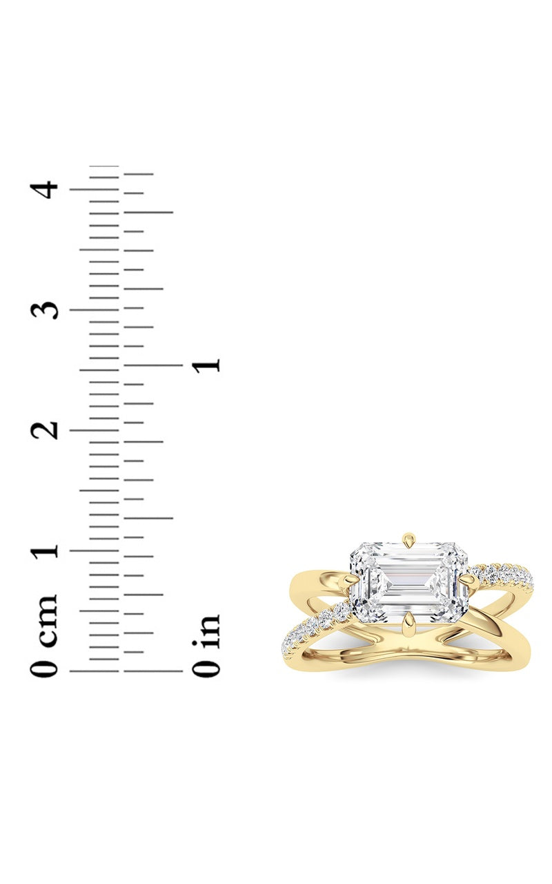 2CTW Emerald Shaped Lab Grown Diamond (F/VS) East West Accented Solitaire Ring in 14K Gold