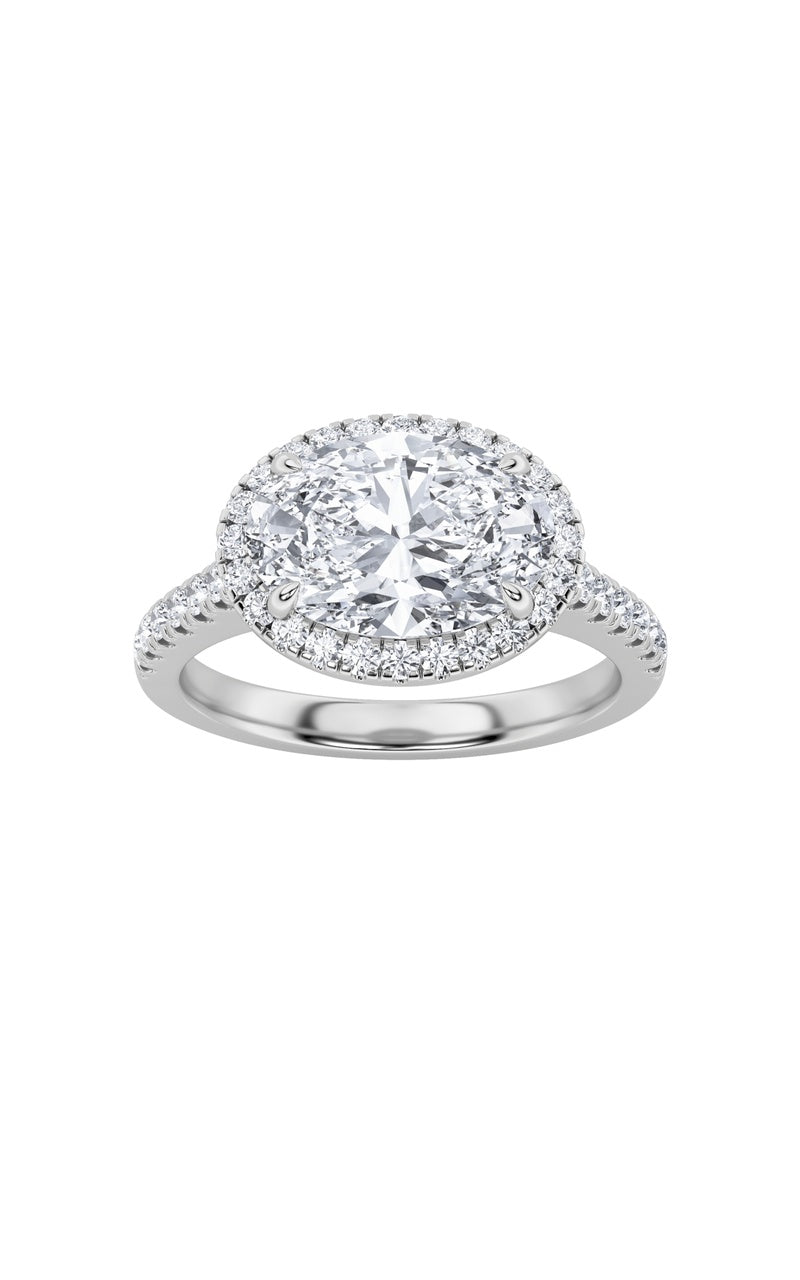 2CTW Oval Shaped Lab Grown Diamond (F/VS) East West Accented Solitaire Ring in 14K Gold