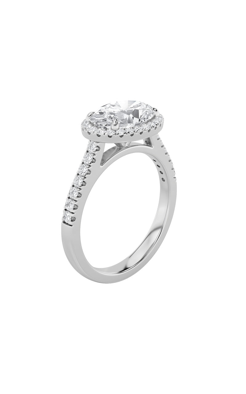 2CTW Oval Shaped Lab Grown Diamond (F/VS) East West Accented Solitaire Ring in 14K Gold