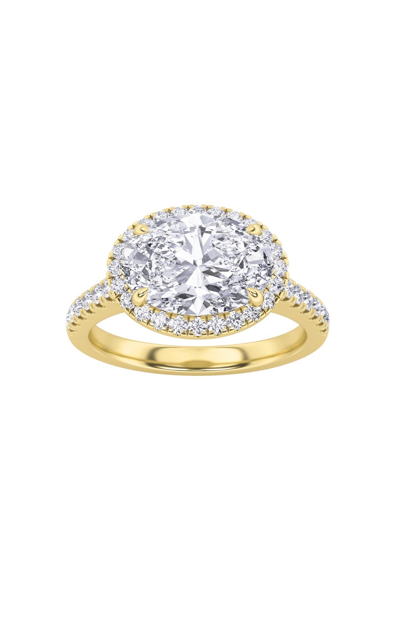 2CTW Oval Shaped Lab Grown Diamond (F/VS) East West Accented Solitaire Ring in 14K Gold