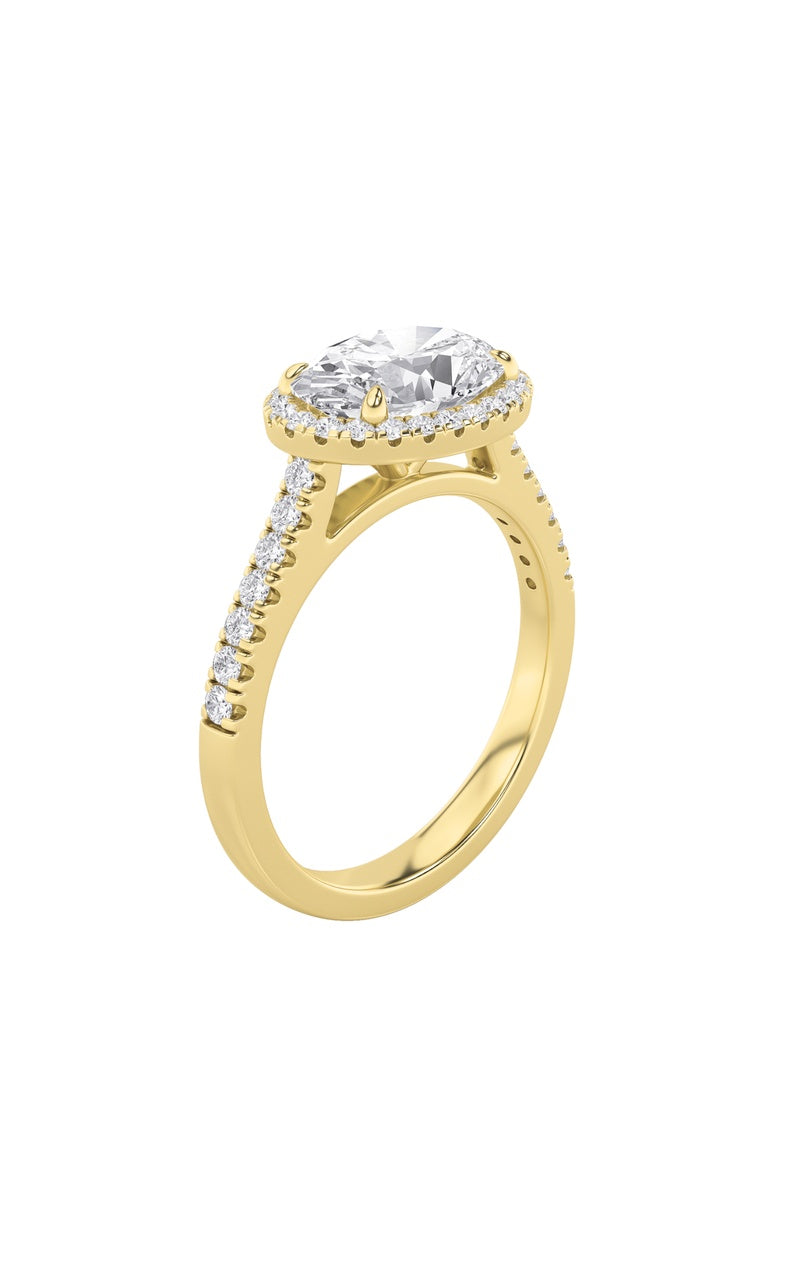 2CTW Oval Shaped Lab Grown Diamond (F/VS) East West Accented Solitaire Ring in 14K Gold