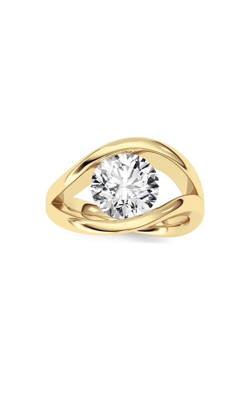 2CTW Round Shaped Lab Grown Diamond (F/VS) East West Solitaire Fancy Ring in 14K Gold