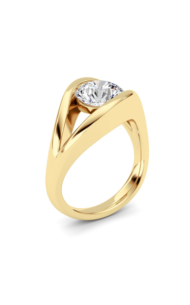 2CTW Round Shaped Lab Grown Diamond (F/VS) East West Solitaire Fancy Ring in 14K Gold