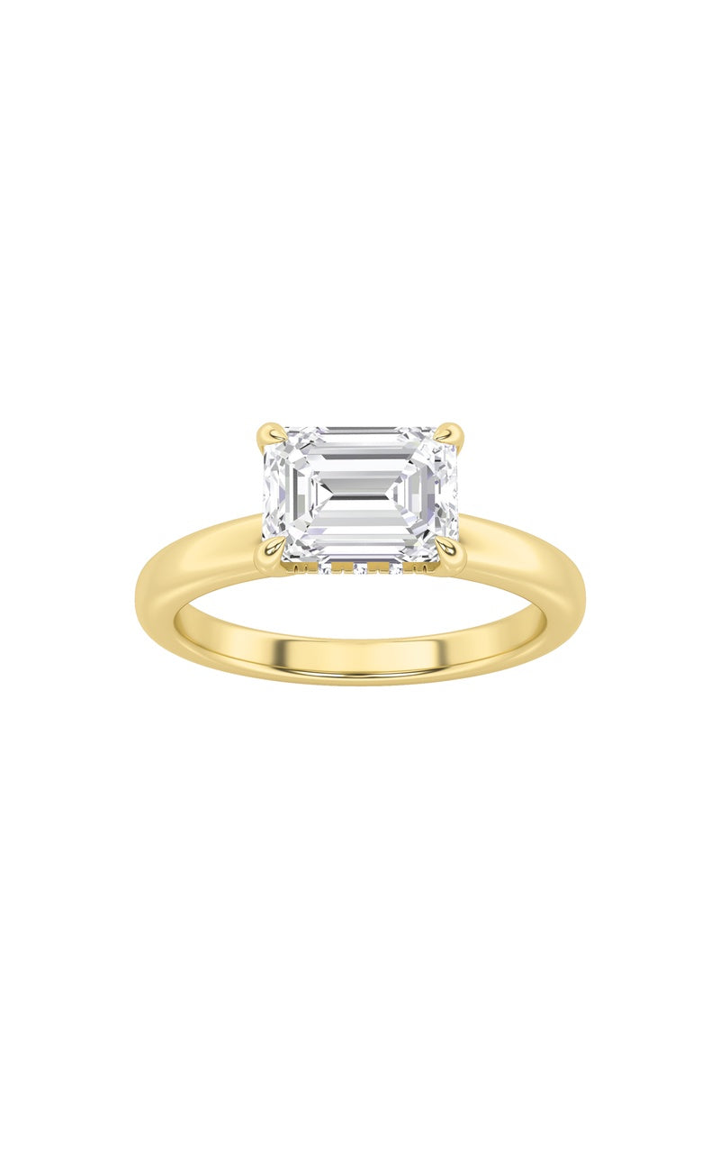 1.5CTW Emerald Shaped Lab Grown Diamond (F/VS) East West Solitaire Ring in 14K Gold